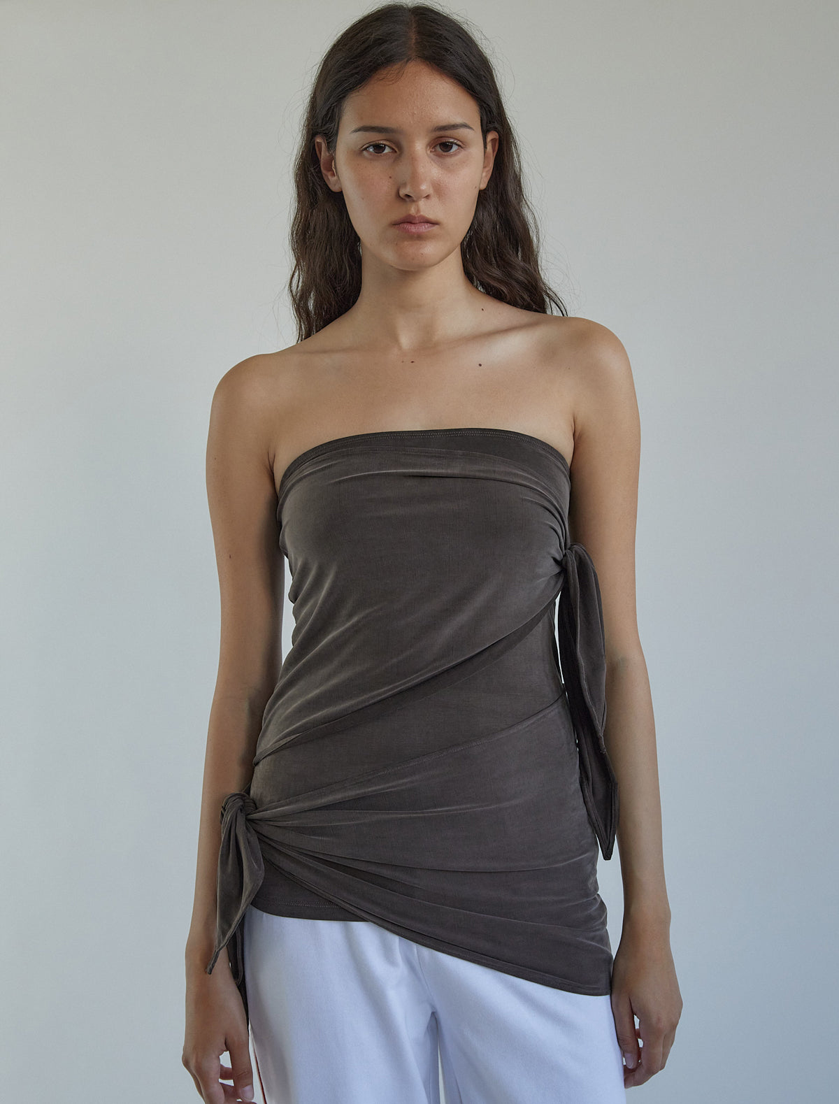 Buho cupro bandeau top long ties wrap around brown