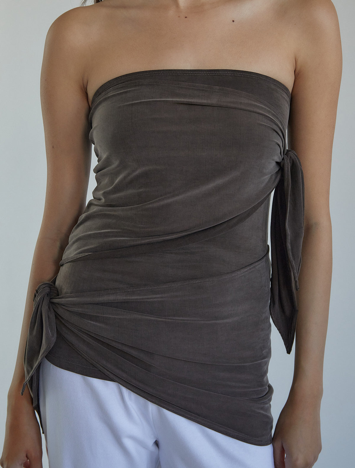 Buho cupro bandeau top long ties wrap around brown
