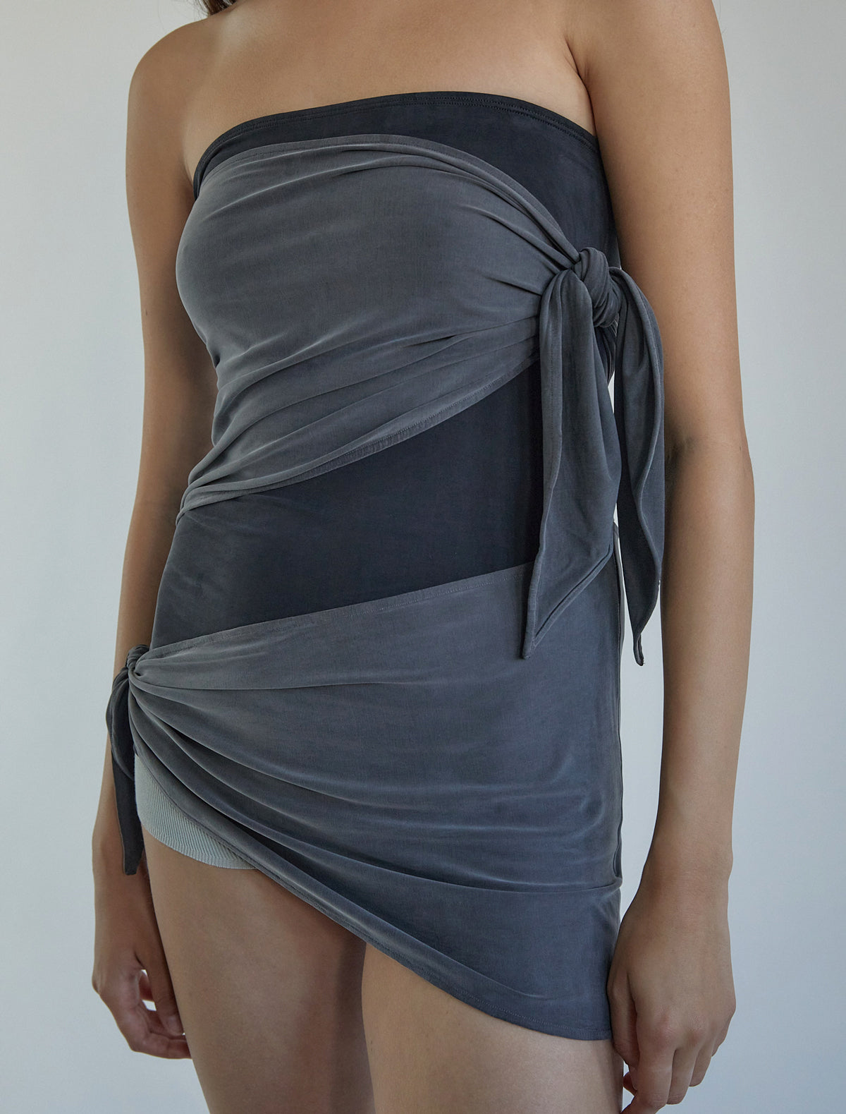 Buho cupro bandeau top long ties wrap around black