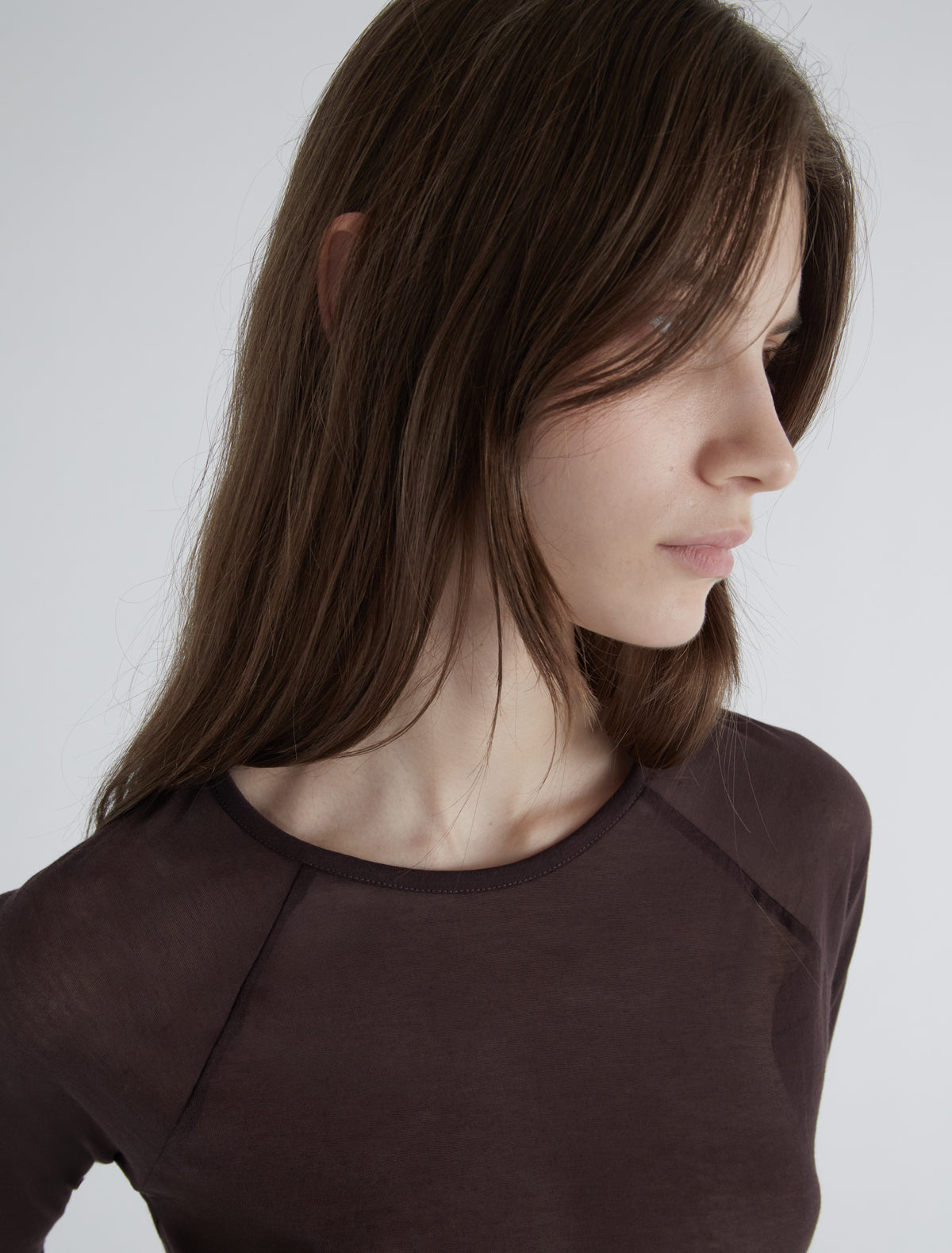 Hiro delicate sheer top raglan sleeves embroidery brown