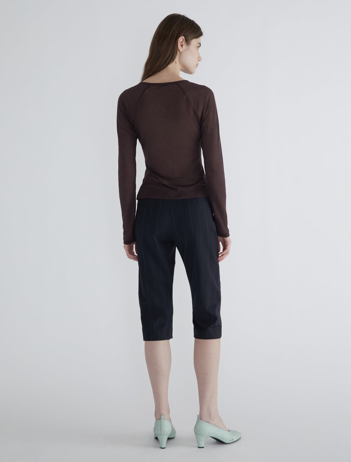 Hiro delicate sheer top raglan sleeves embroidery brown