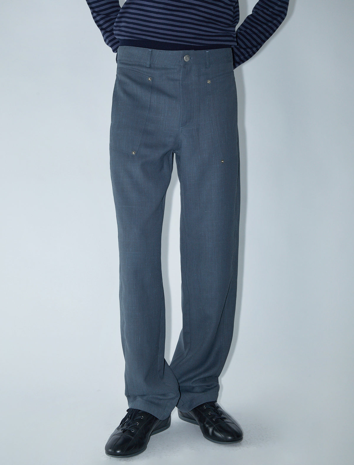 Orlando suit trousers side patch pockets rivet details grey