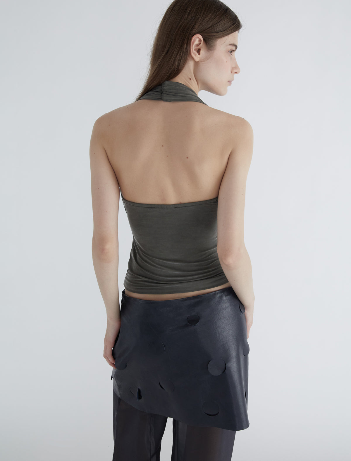 Sapito sheer halter top front lacing khaki