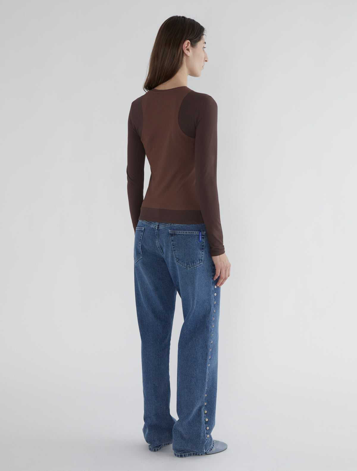 Sombrita double layer effect tshirt embroidery brown