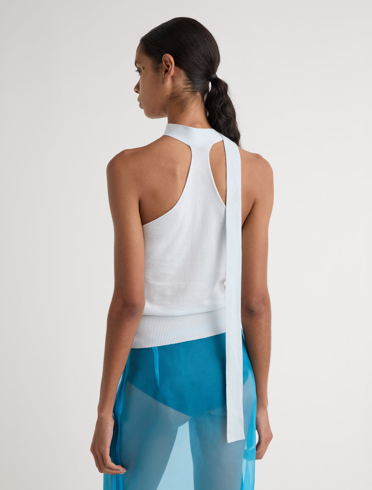 Ali knitted top with a scarf style rolled collar lightblue