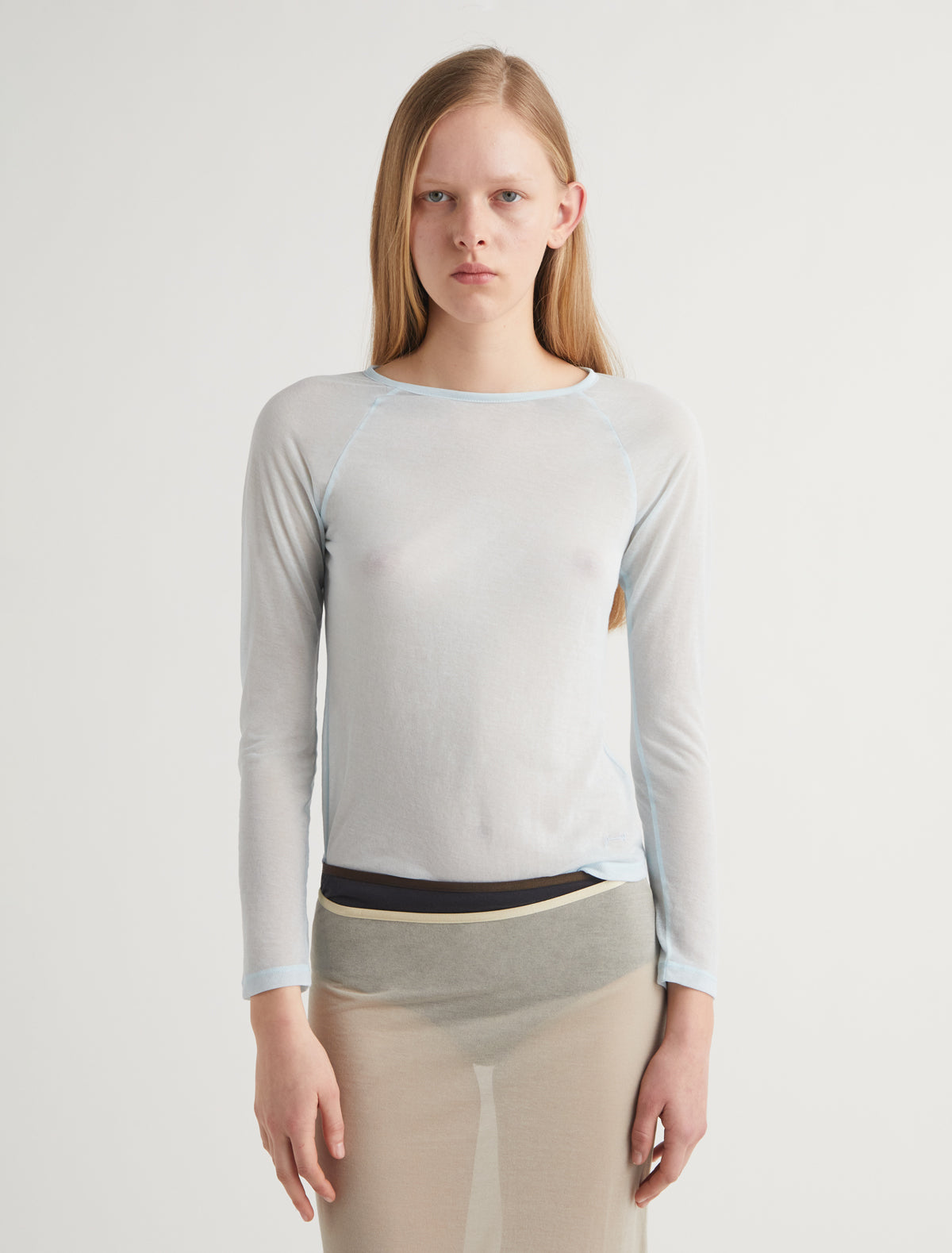 Hiro delicate sheer top raglan sleeves embroidery lightblue