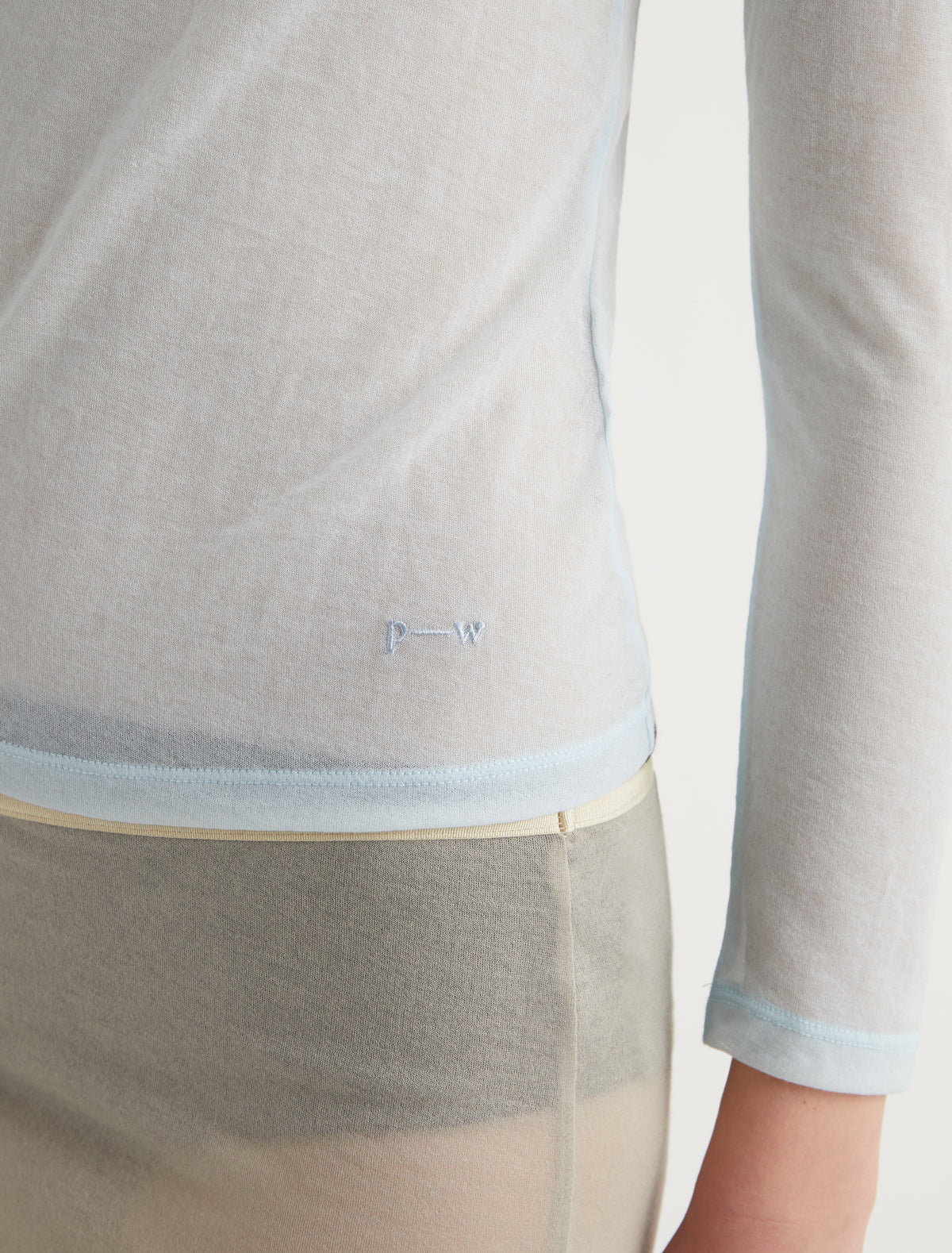 Hiro delicate sheer top raglan sleeves embroidery lightblue