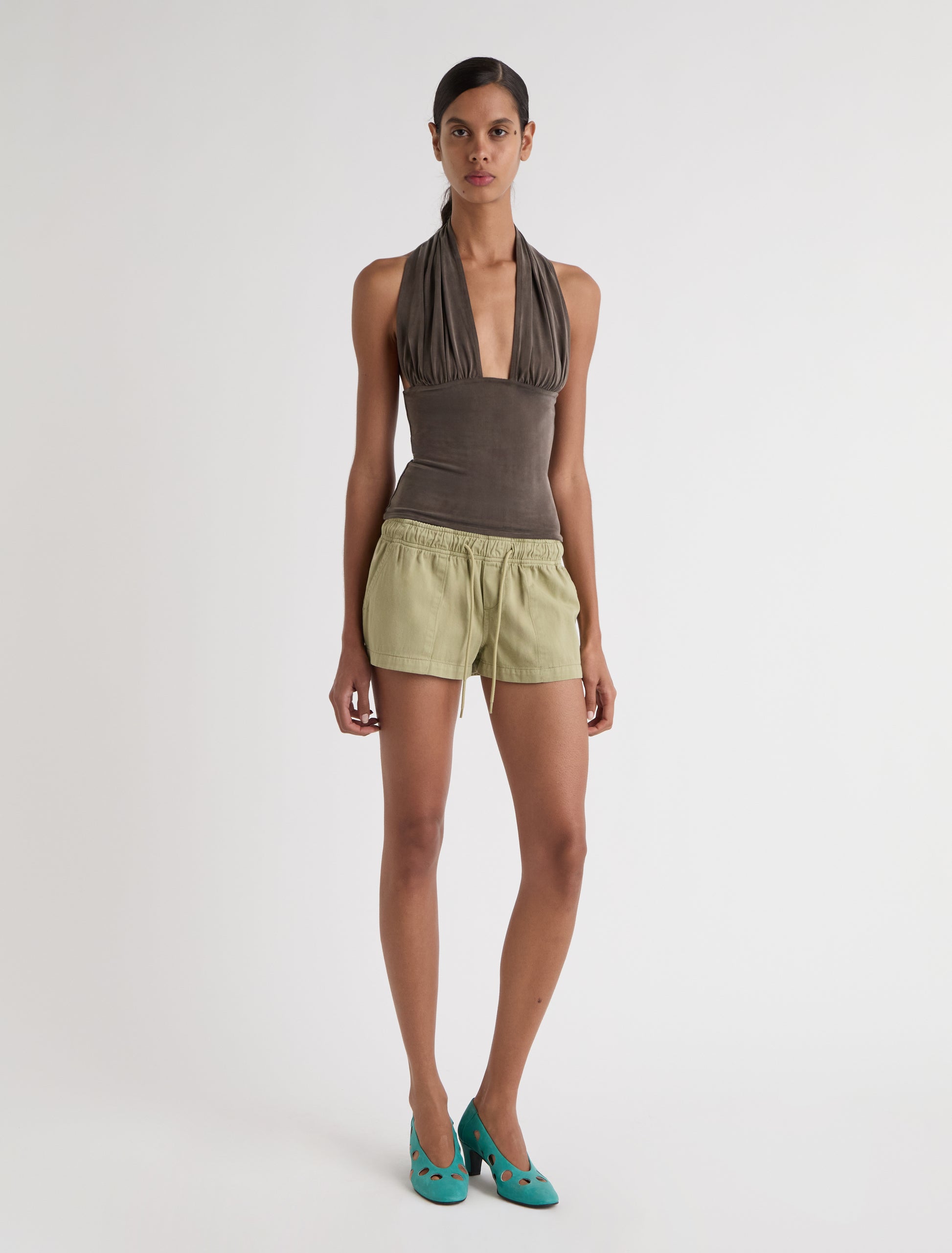 Mopit halter cupro top brown