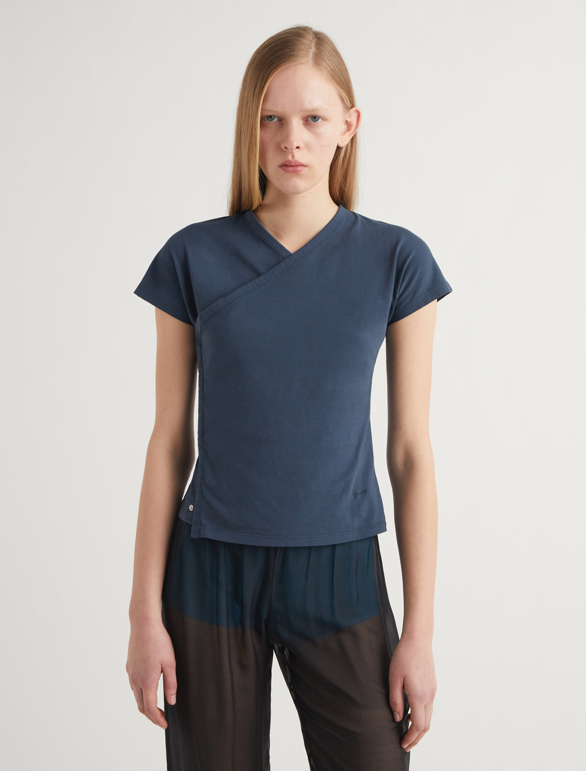 Olimpia crossed ranglan top snap closures embroidered detail blue