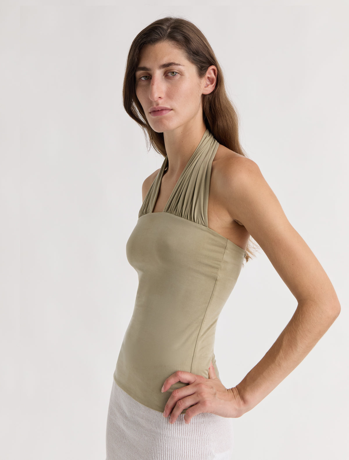 Rima halter neck top cut out detail khaki