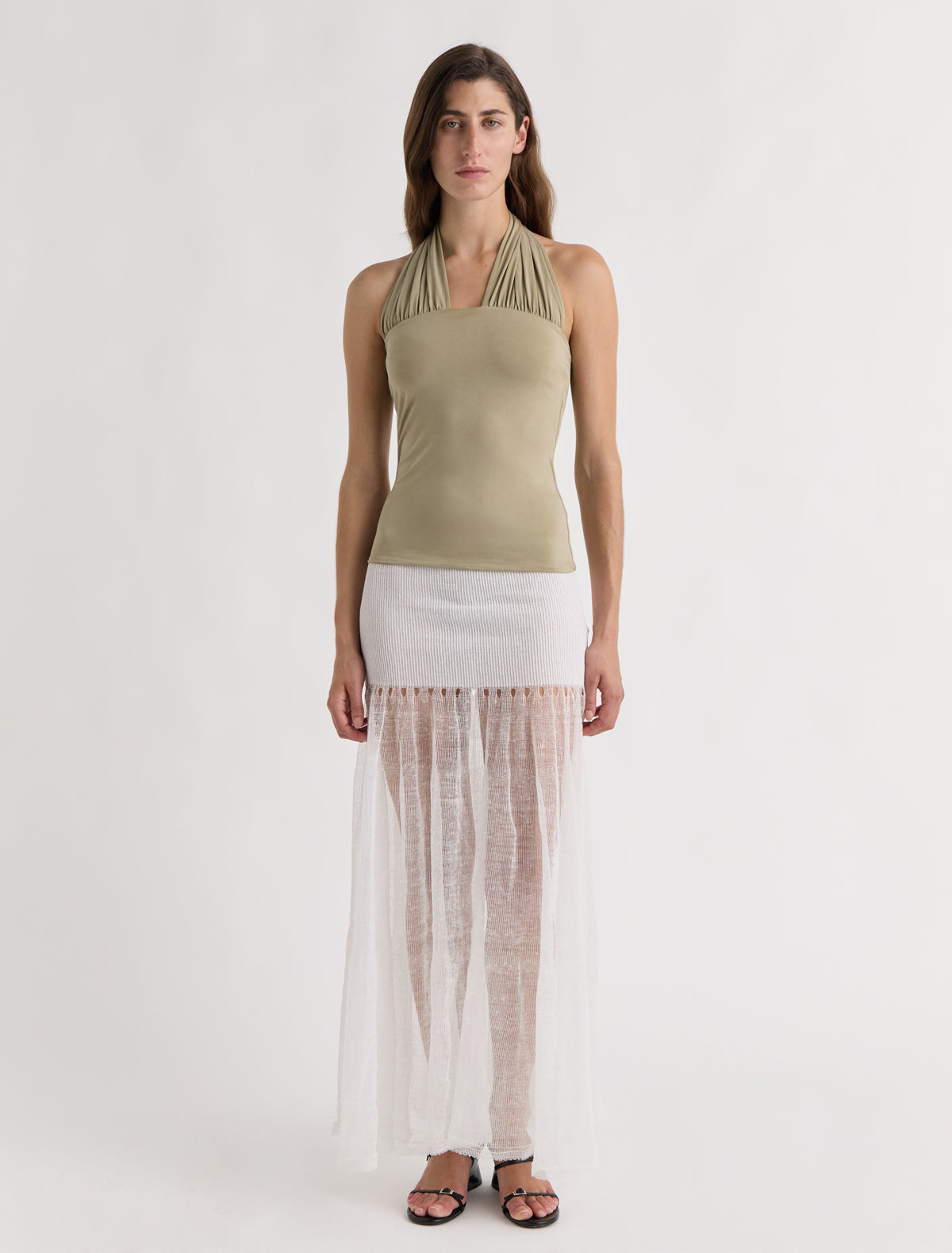 Rima halter neck top cut out detail khaki
