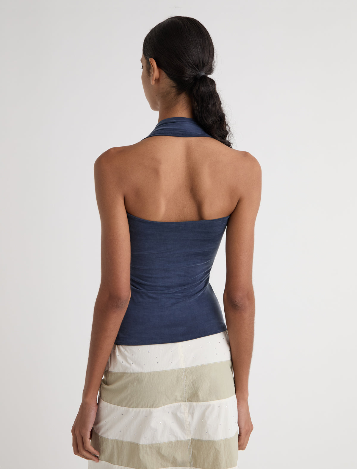 Rima halter neck top cut out detail navy