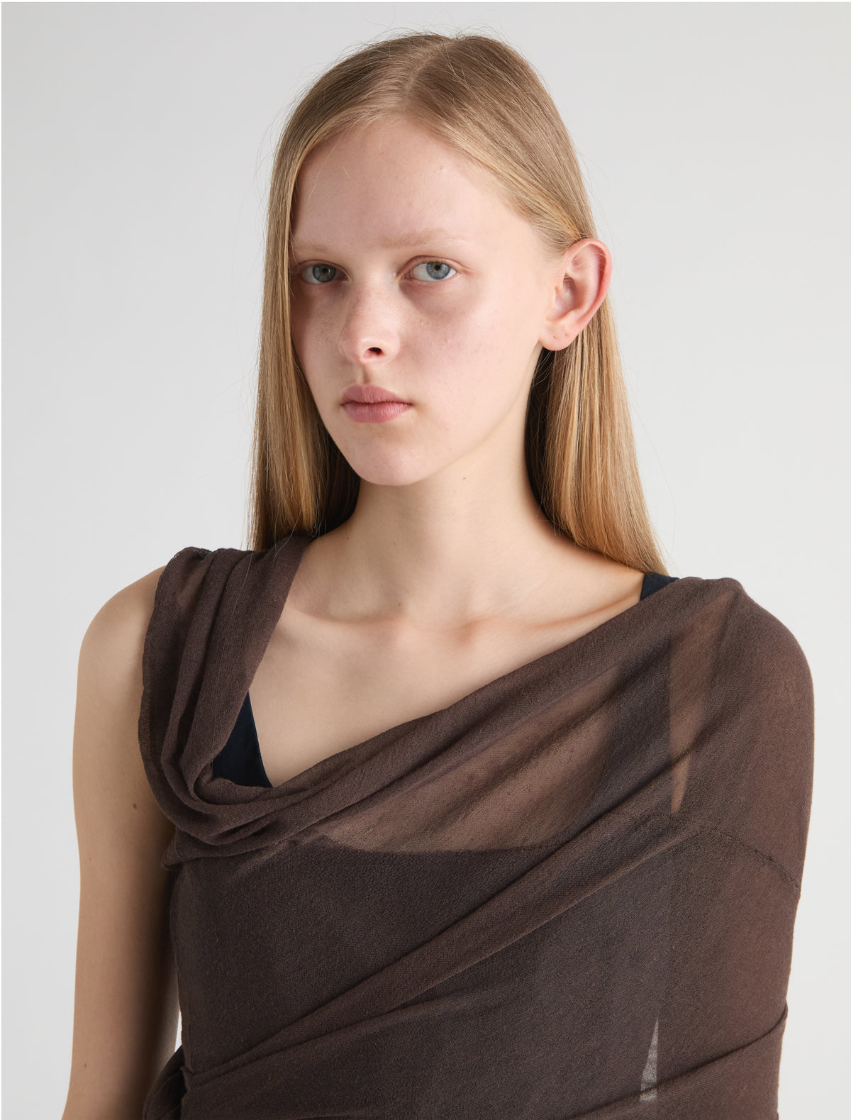 Samira wrap style knit top asymmetric design brown