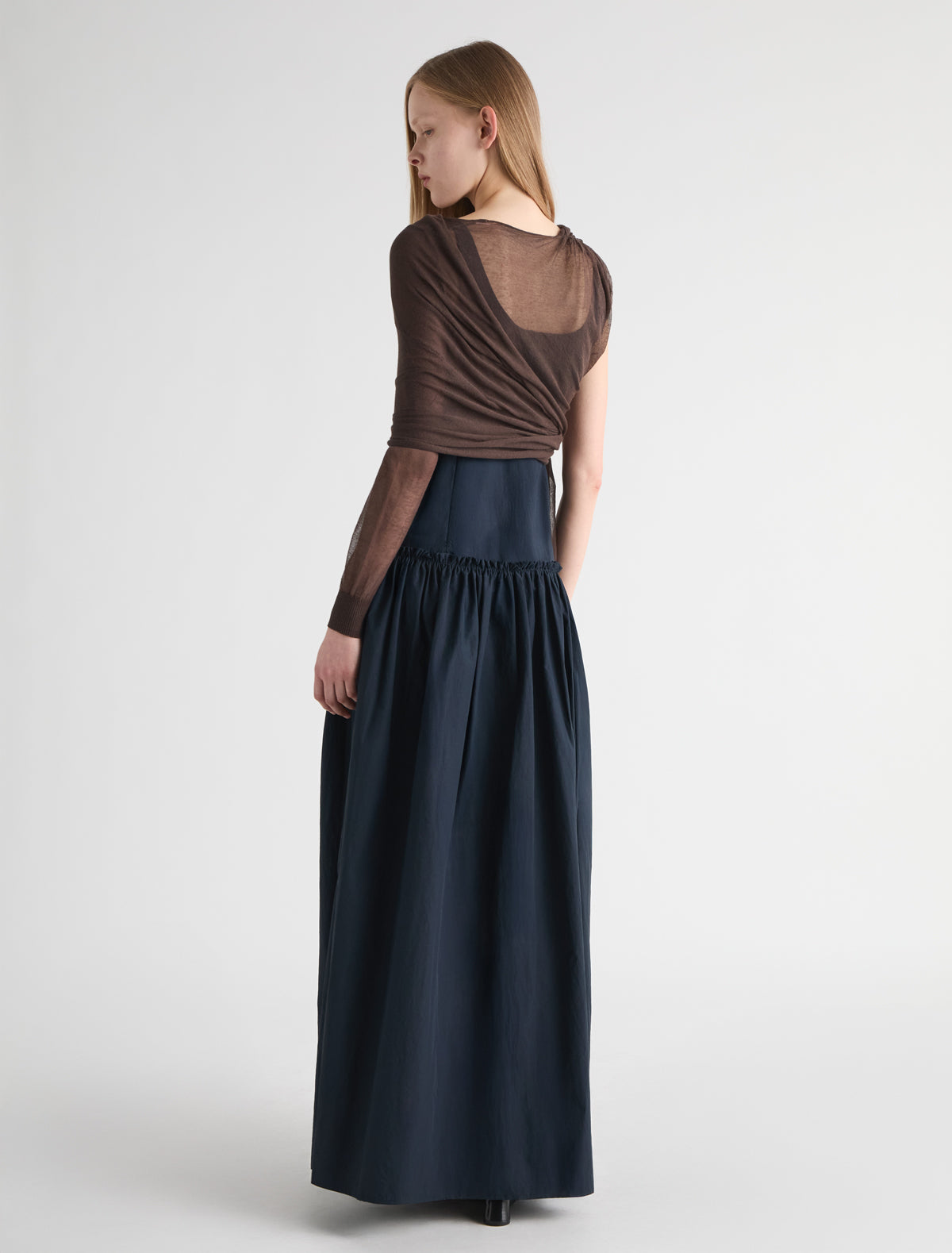 Samira wrap style knit top asymmetric design brown