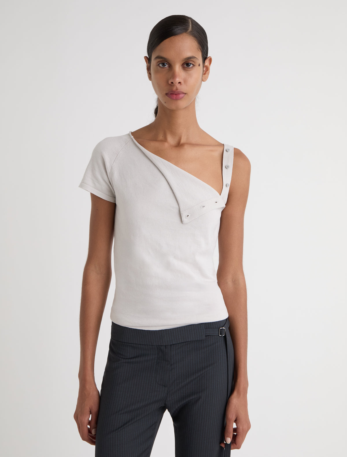 Samir asymmetrical top short sleeve one side sleeveless design grey
