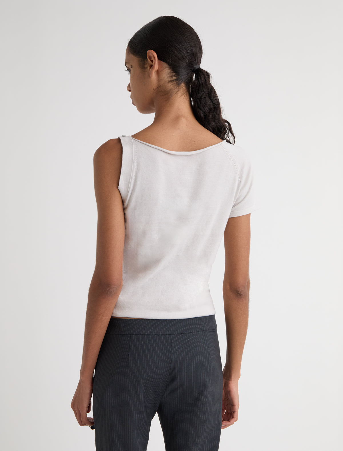 Samir asymmetrical top short sleeve one side sleeveless design grey