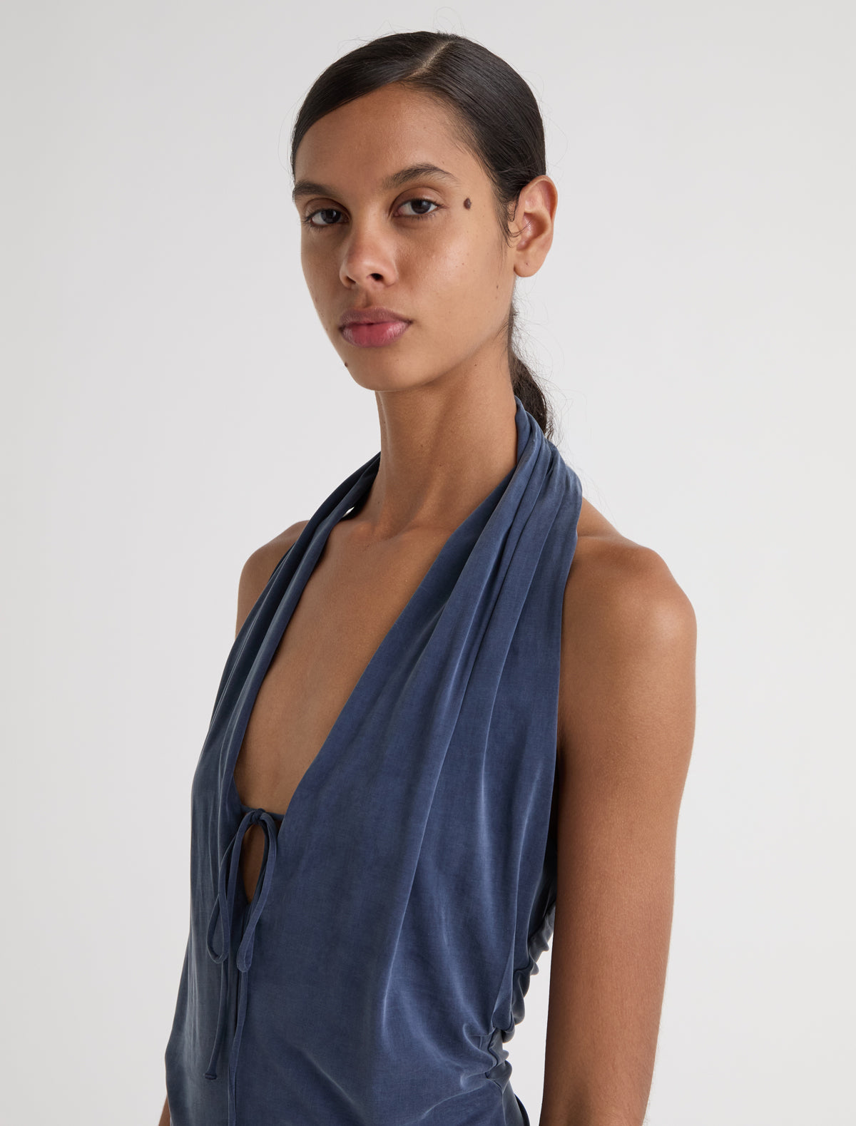 Sapito sheer halter top front lacing navy