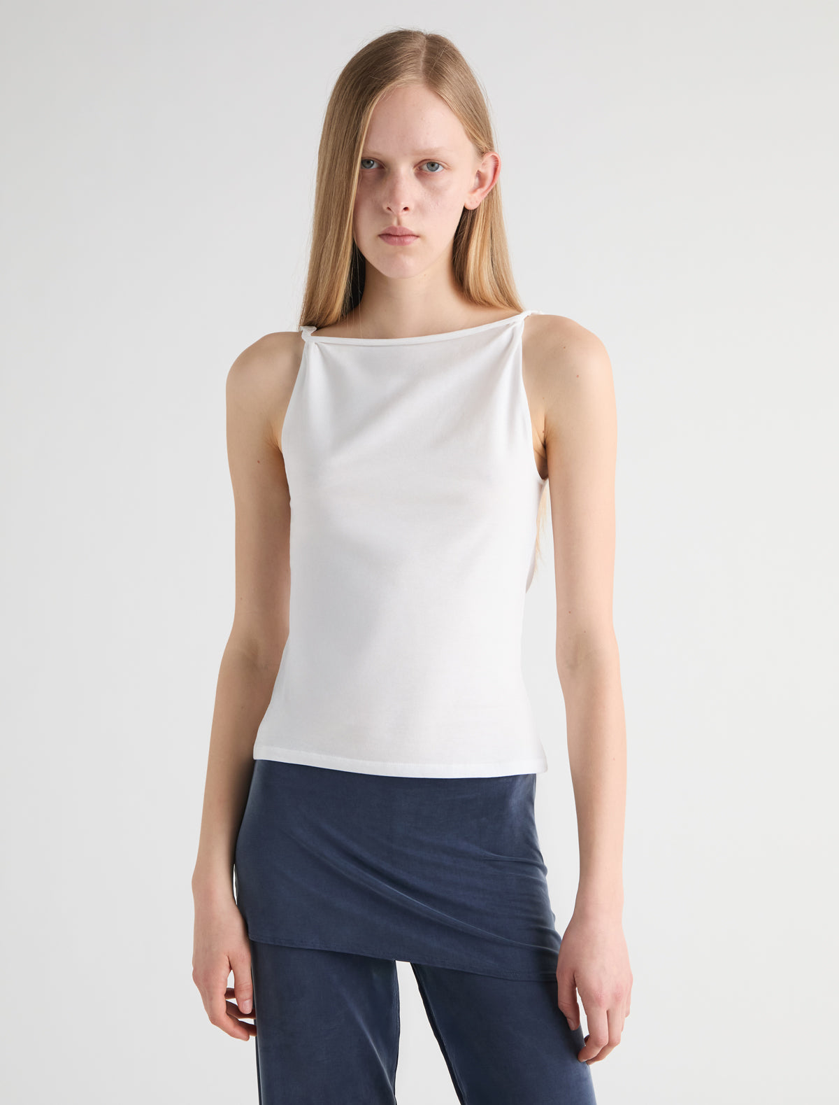 Simp sleeveless top twisted shoulder details white