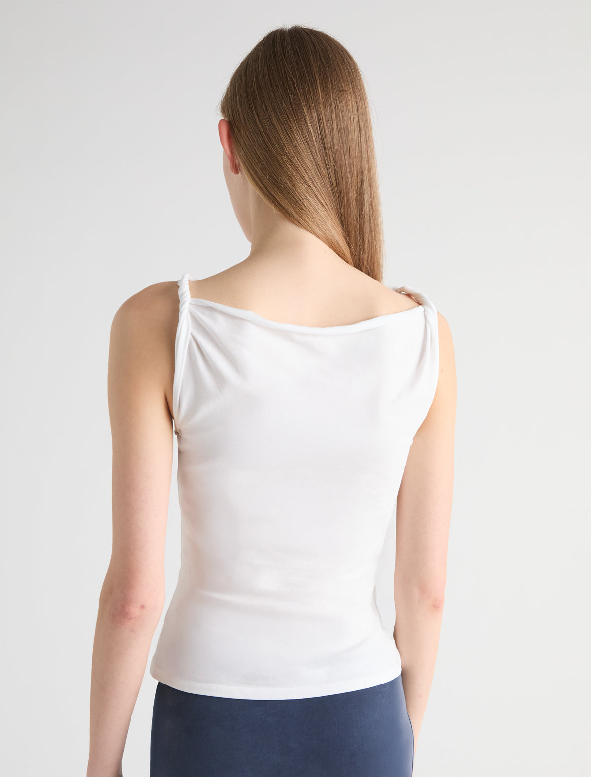 Simp sleeveless top twisted shoulder details white