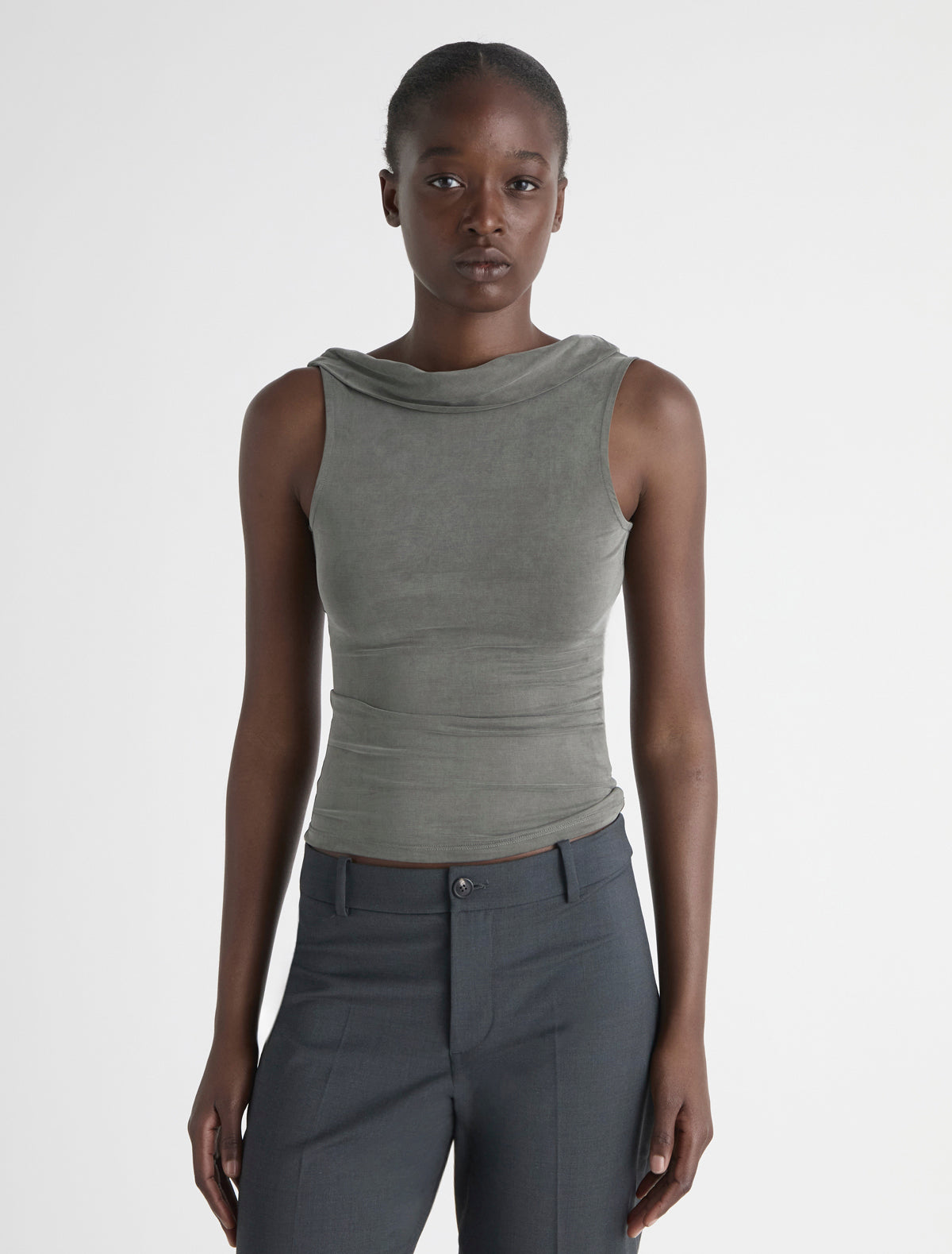 Taro cupro top open back draped piece khaki