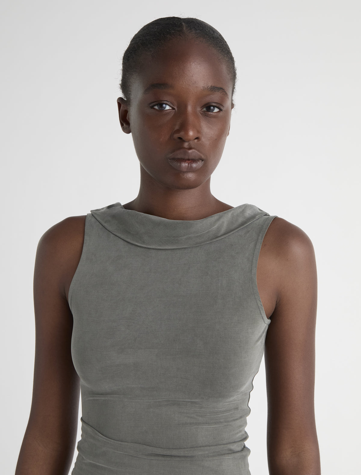 Taro cupro top open back draped piece khaki