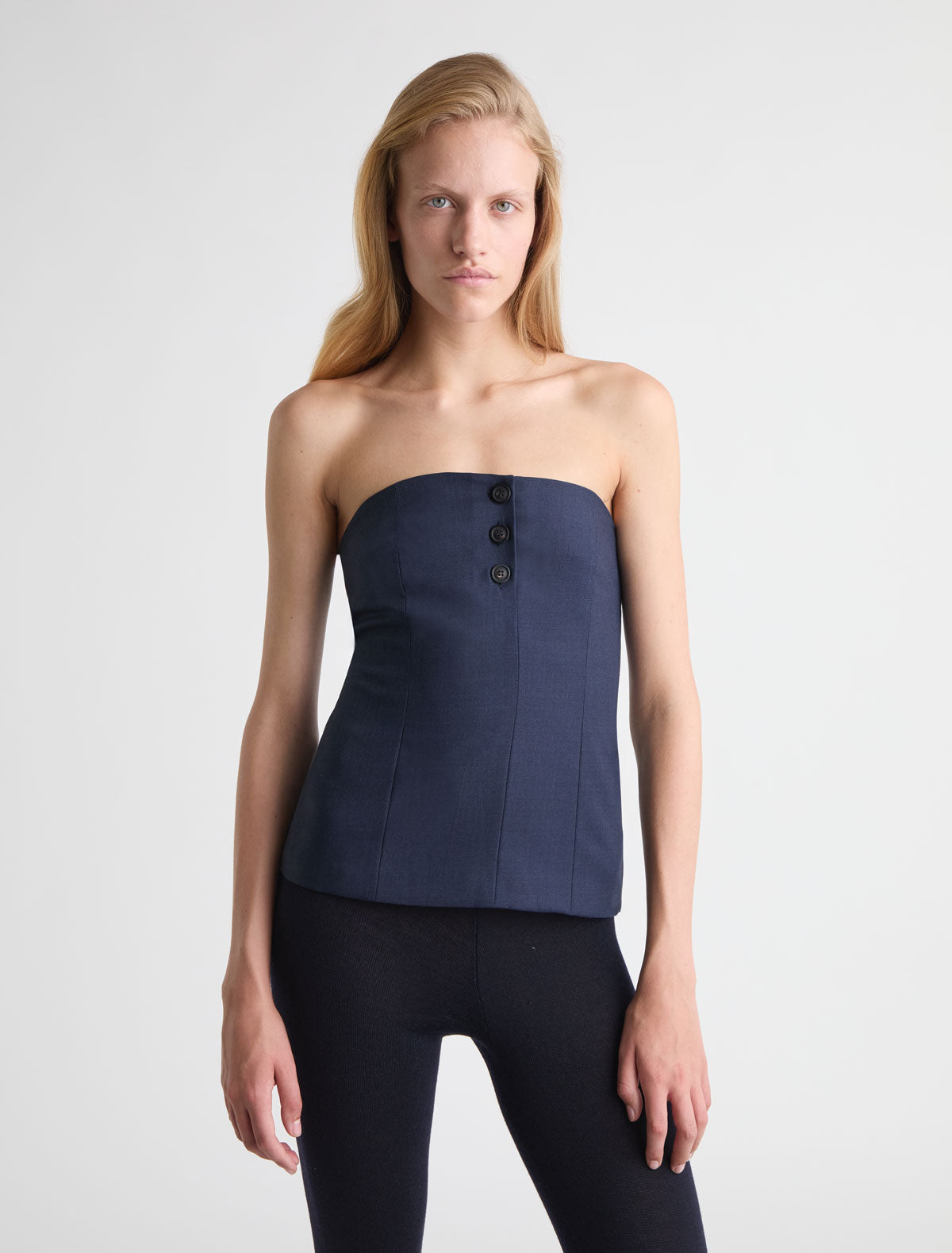 Yusi bandeau top small buttoned opening removable wool knit layer extending