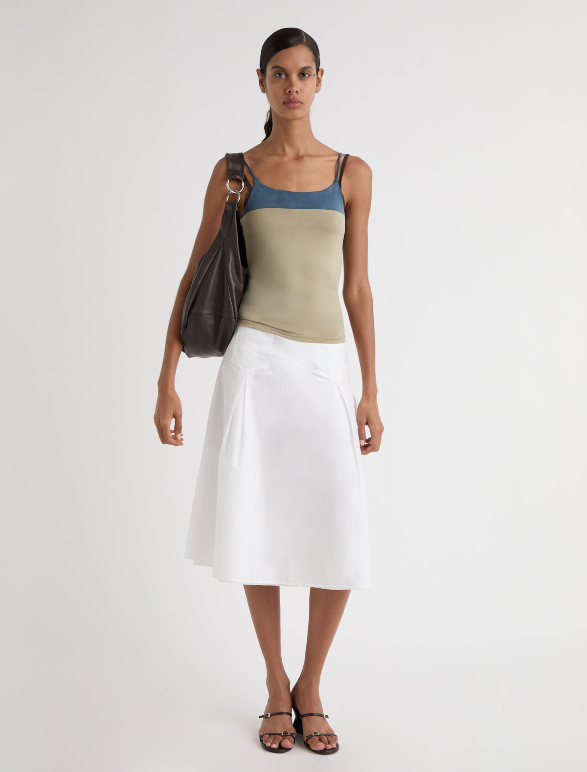 Dimi midi skirt flared silhouette front pocket detailing white