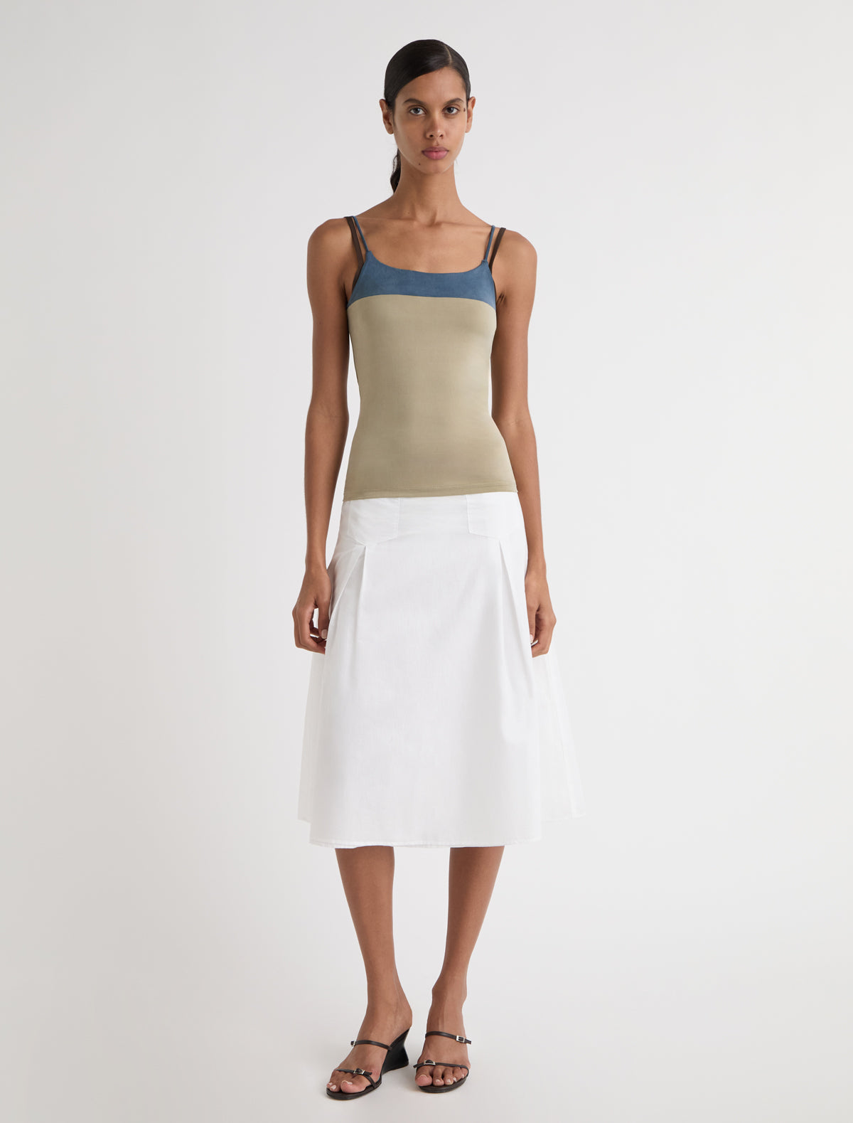 Dimi midi skirt flared silhouette front pocket detailing white