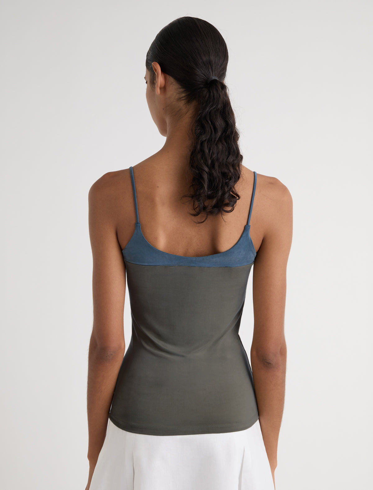 Zuno cupro strappy top contrasting panel chest khaki