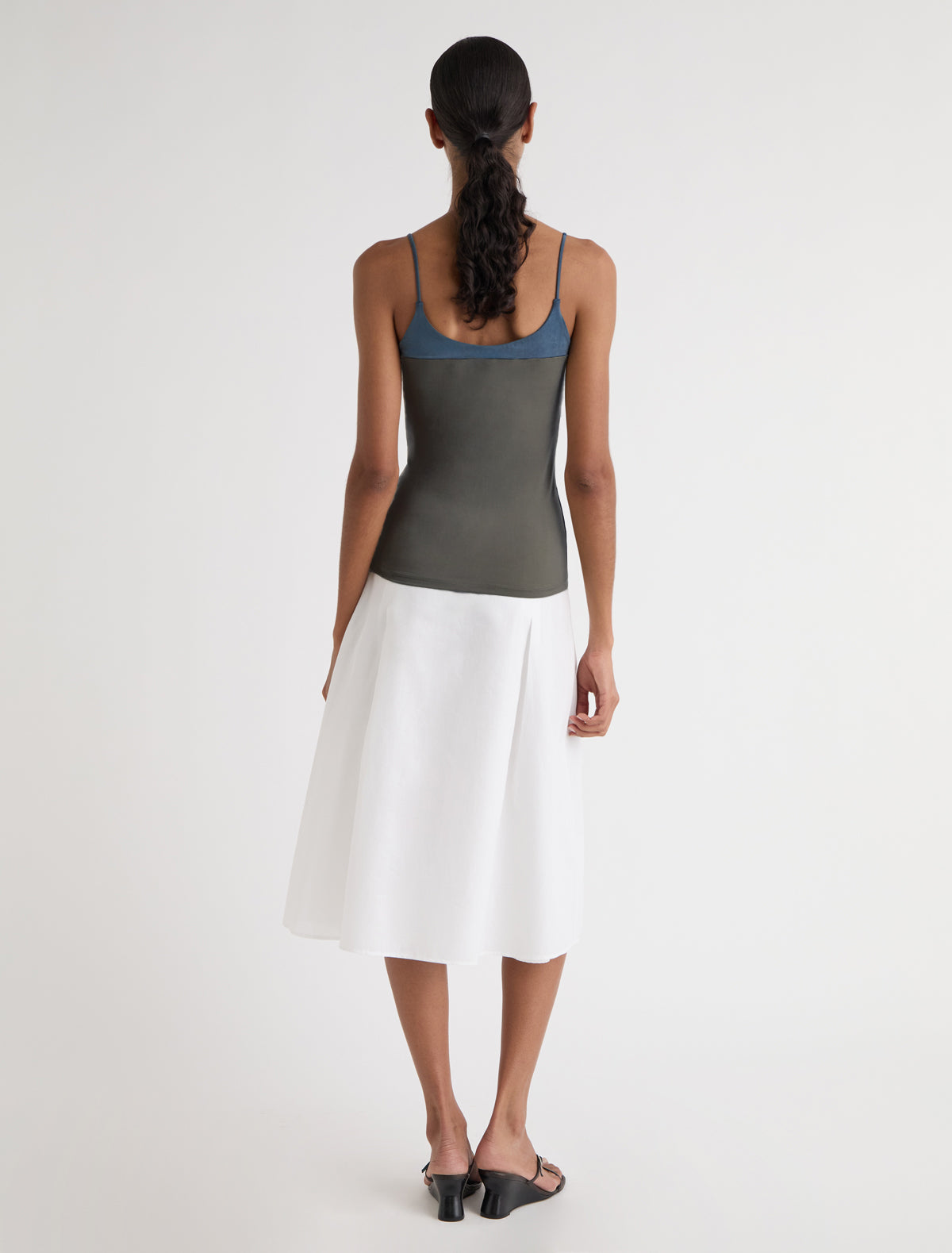 Zuno cupro strappy top contrasting panel chest khaki