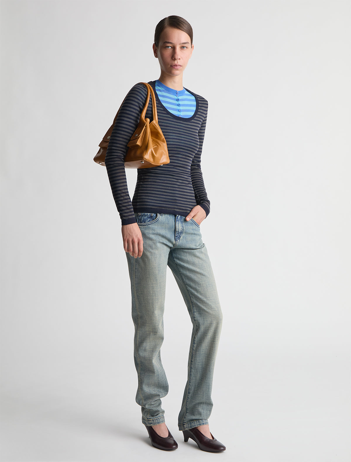 Meli straight denim trousers low waist