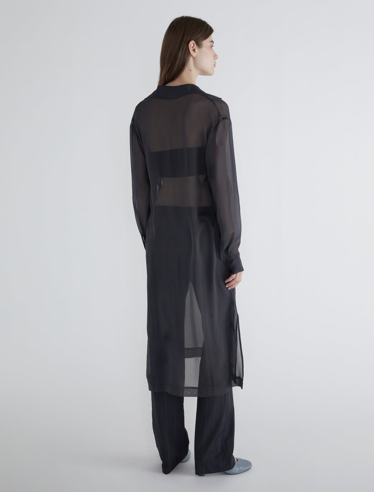 Sabre long silk tunic polo style collar