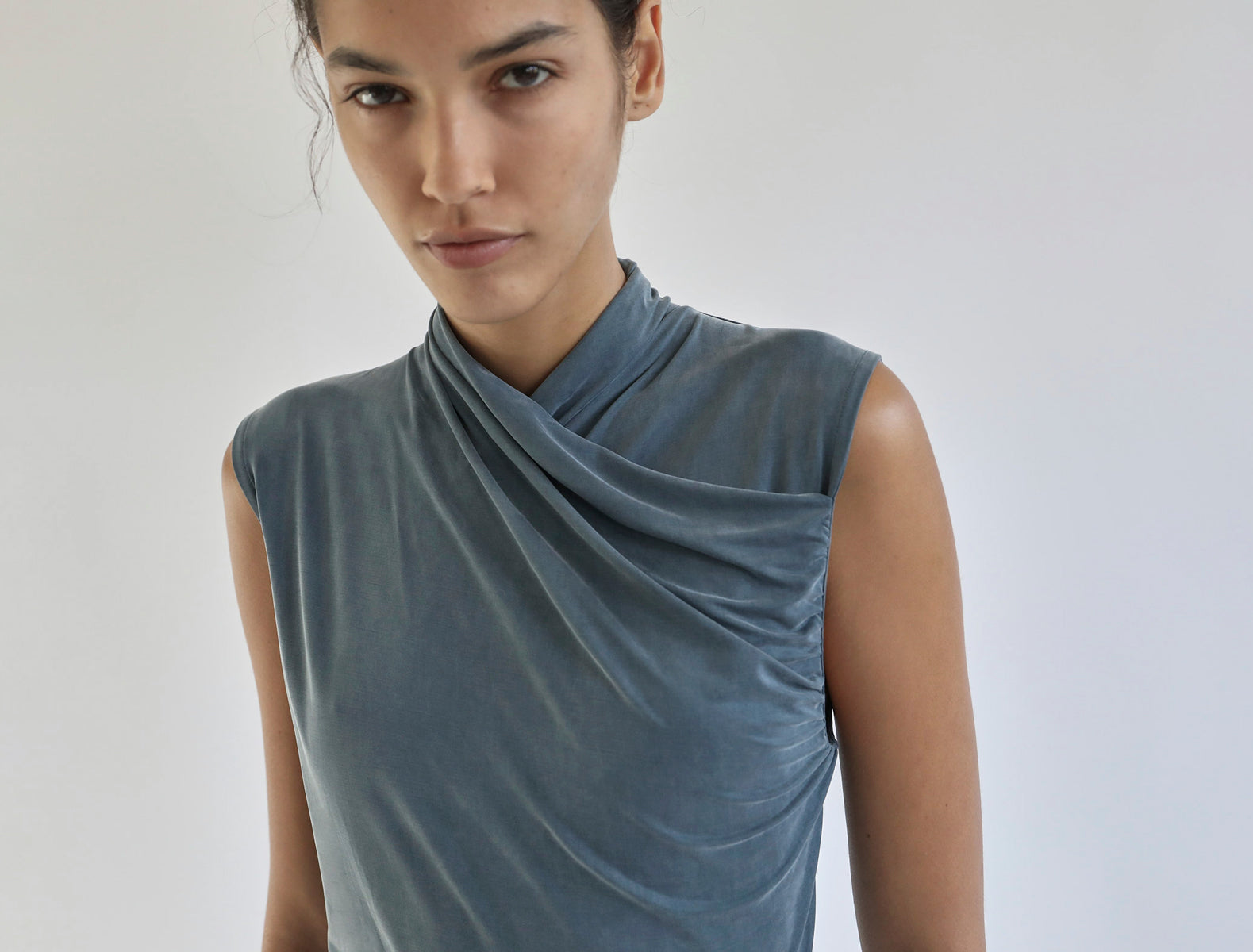 Such short dress draped wrap style neckline