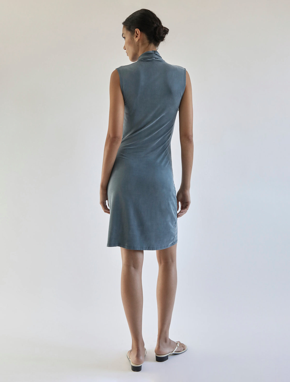 Such short dress draped wrap style neckline