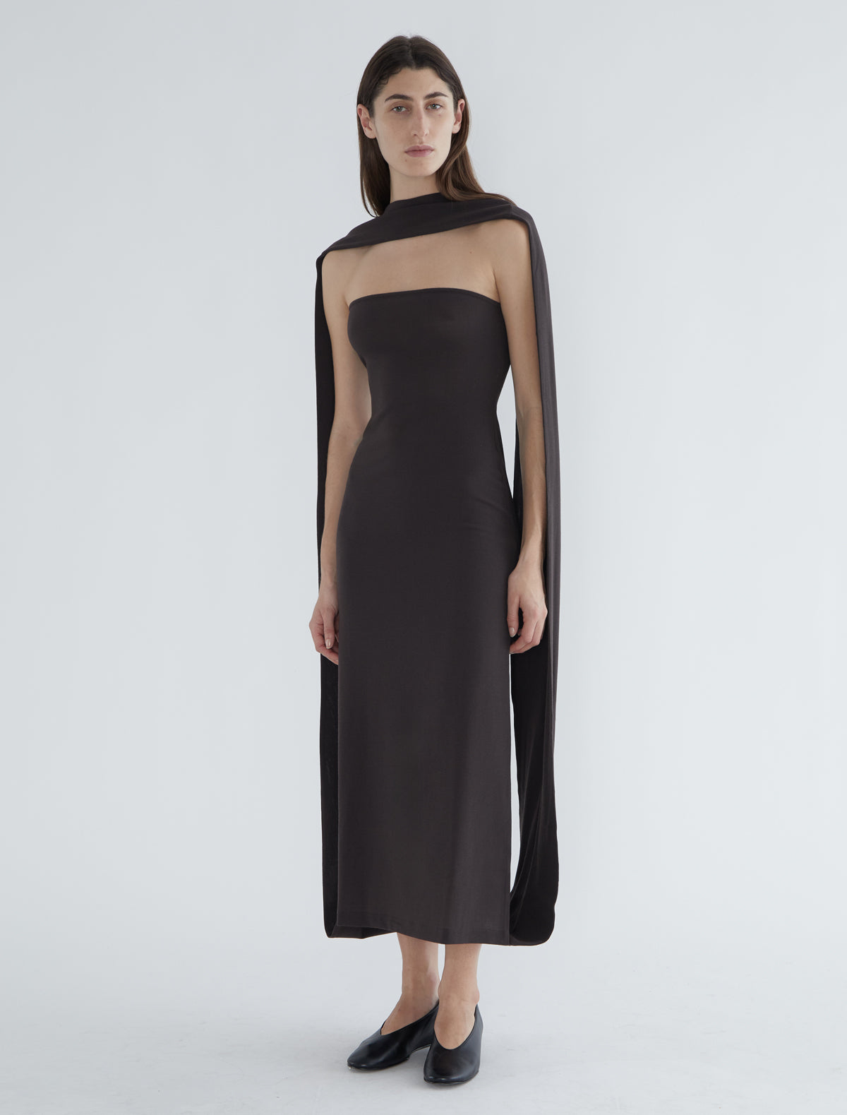 Alberch fitted long bandeau wool dress grey