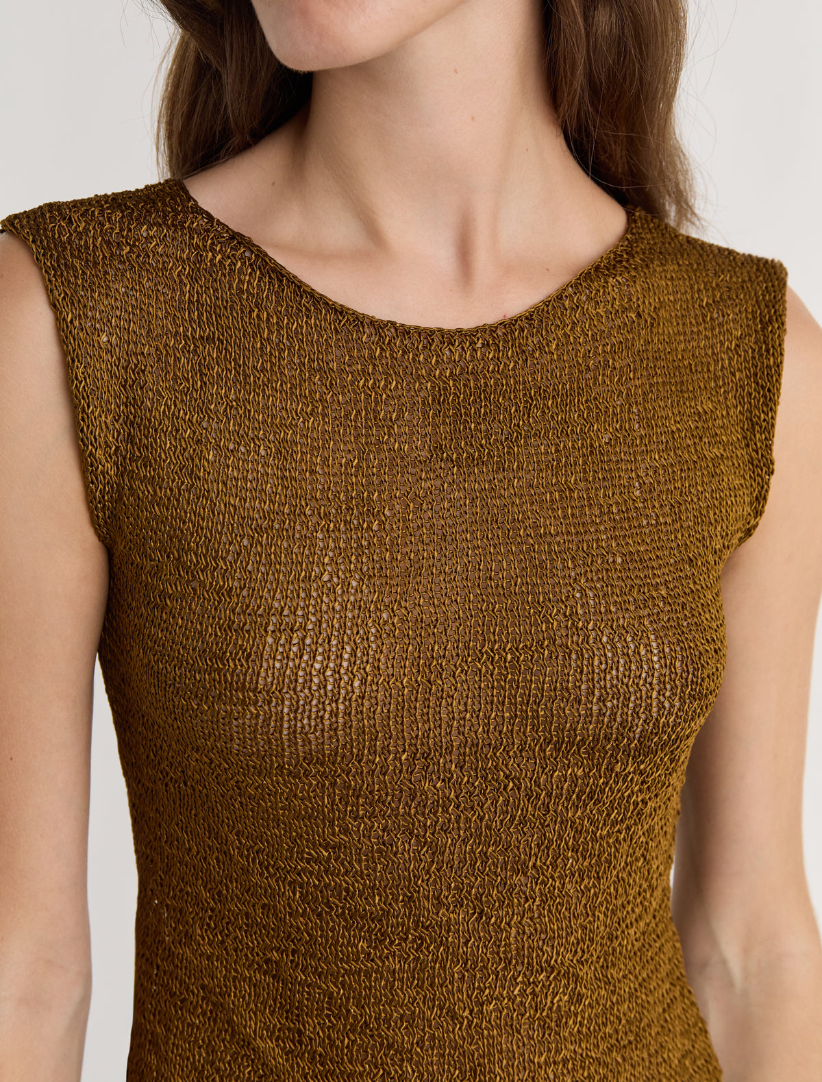 Austin short sleeve knitted mini dress boat neckline brown