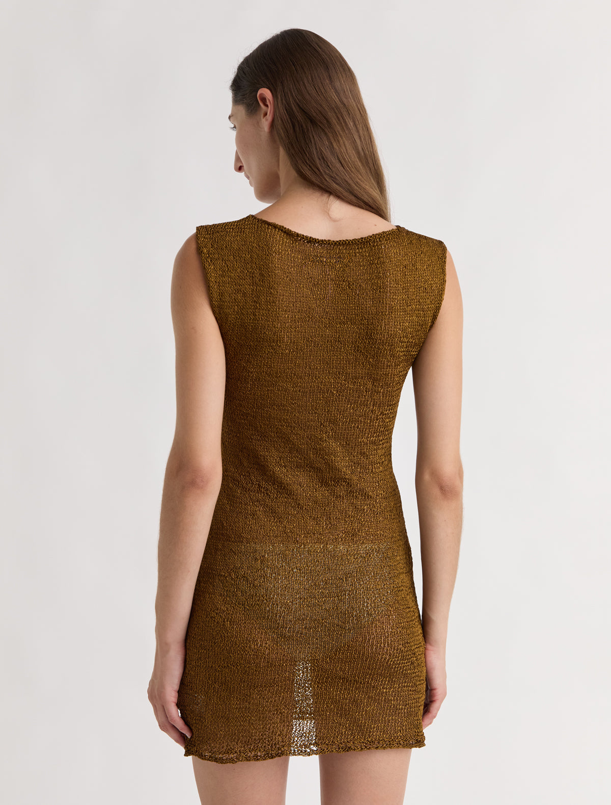 Austin short sleeve knitted mini dress boat neckline brown