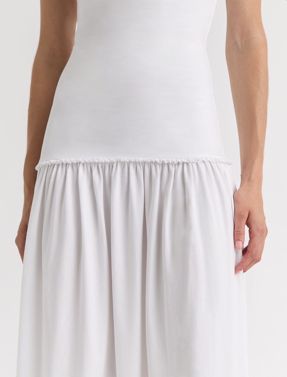 Juliana fitted long strappy dress racerback gathered detail hip white