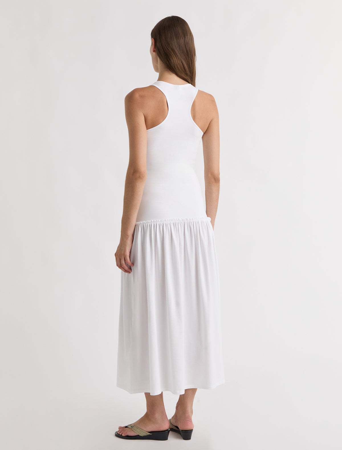 Juliana fitted long strappy dress racerback gathered detail hip white