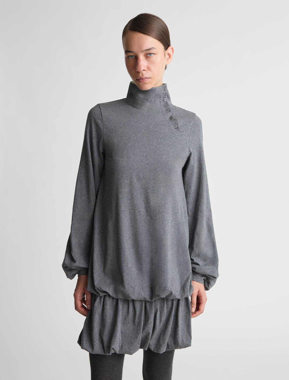 Sara dress drop waist cotton dress gathered voluminous shape grey