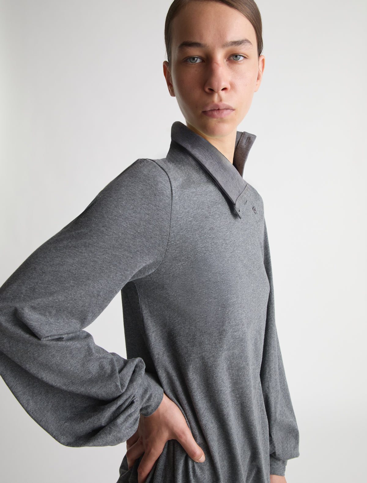 Sara dress drop waist cotton dress gathered voluminous shape grey