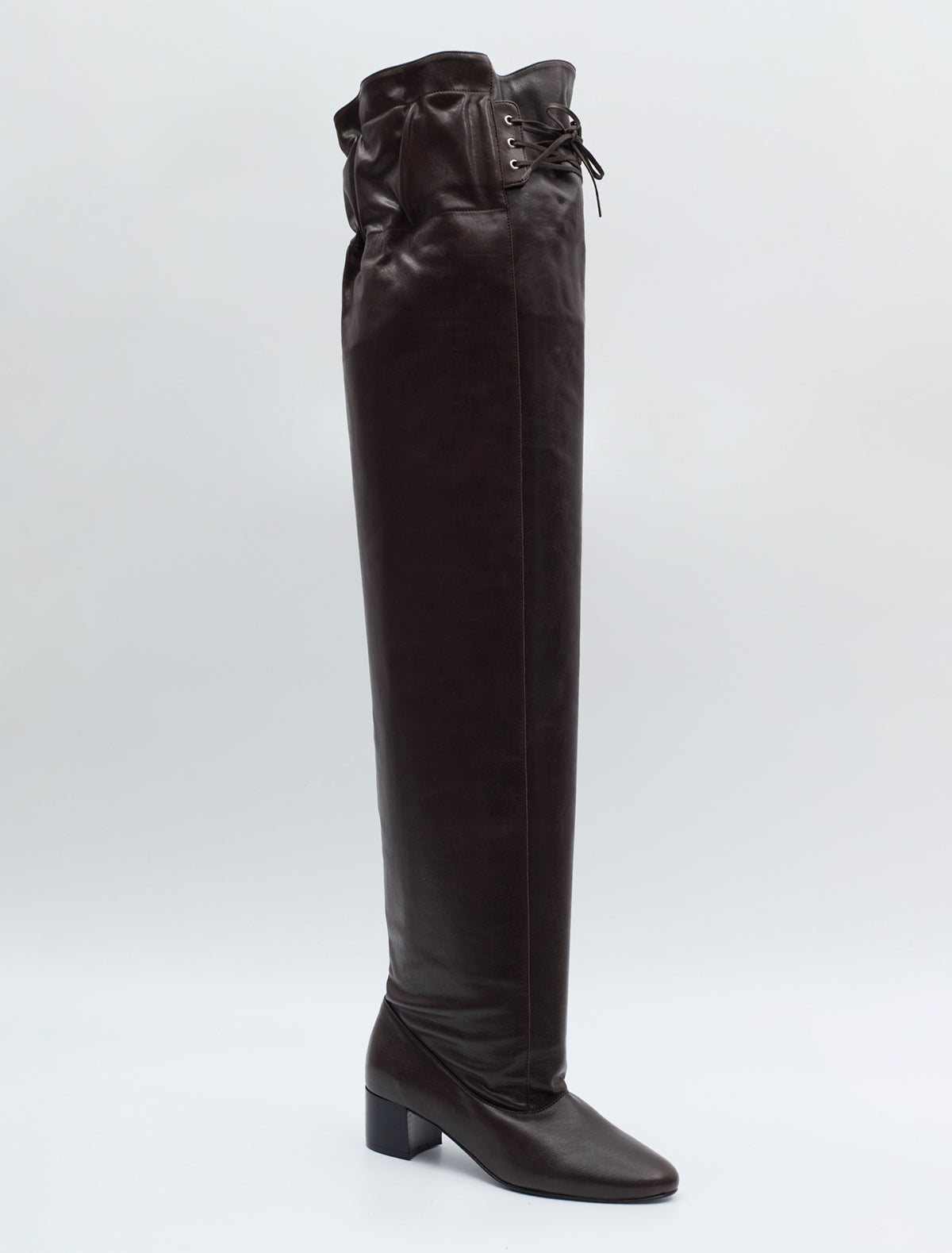 Tall victoria loose high rise leather boots front lacing brown