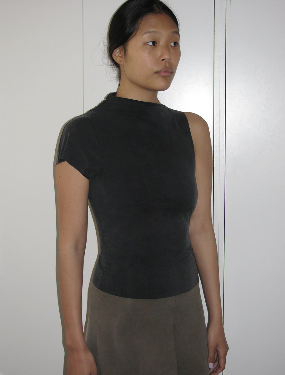 Elvira asymmetric cupro top black