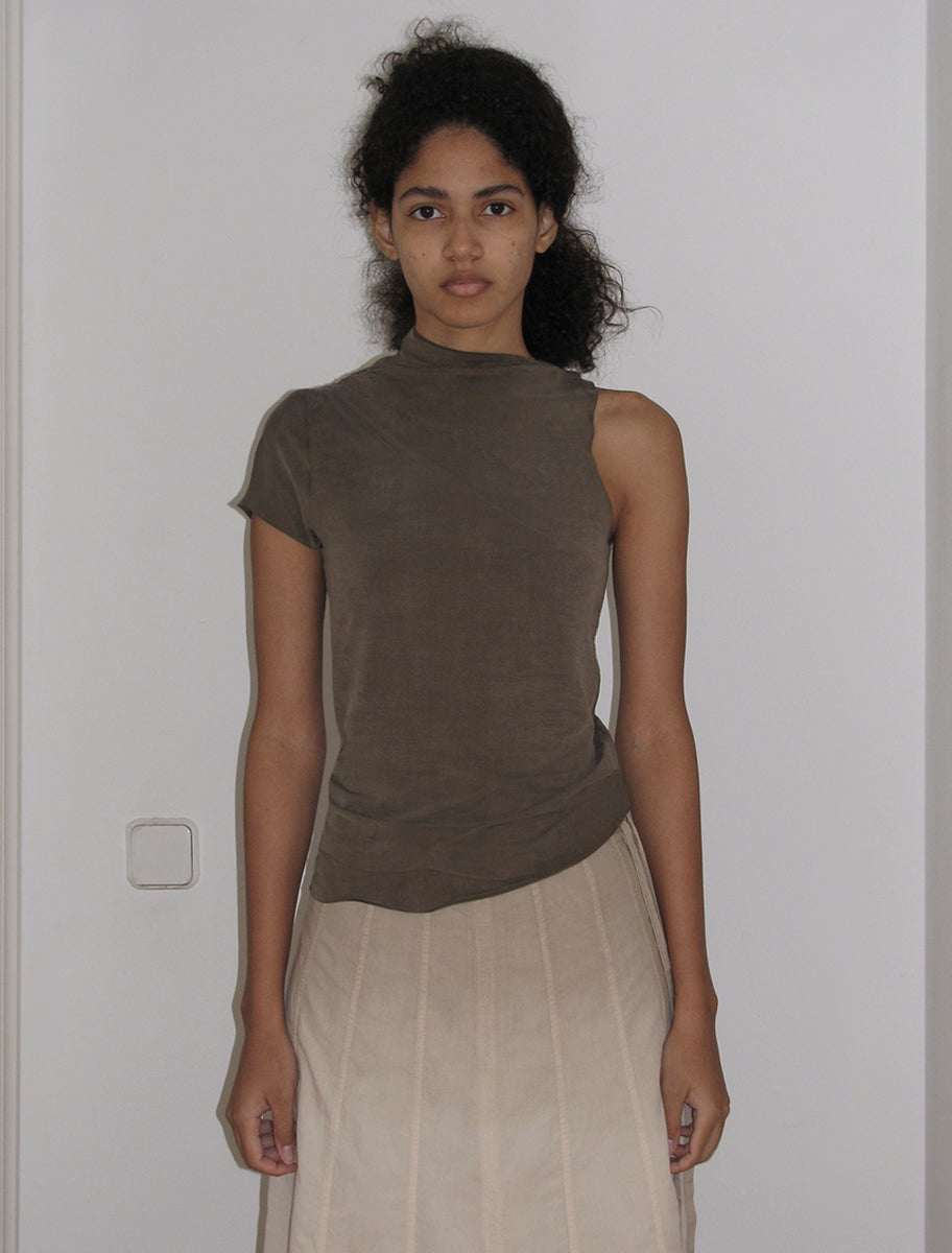 Elvira asymmetric cupro top brown